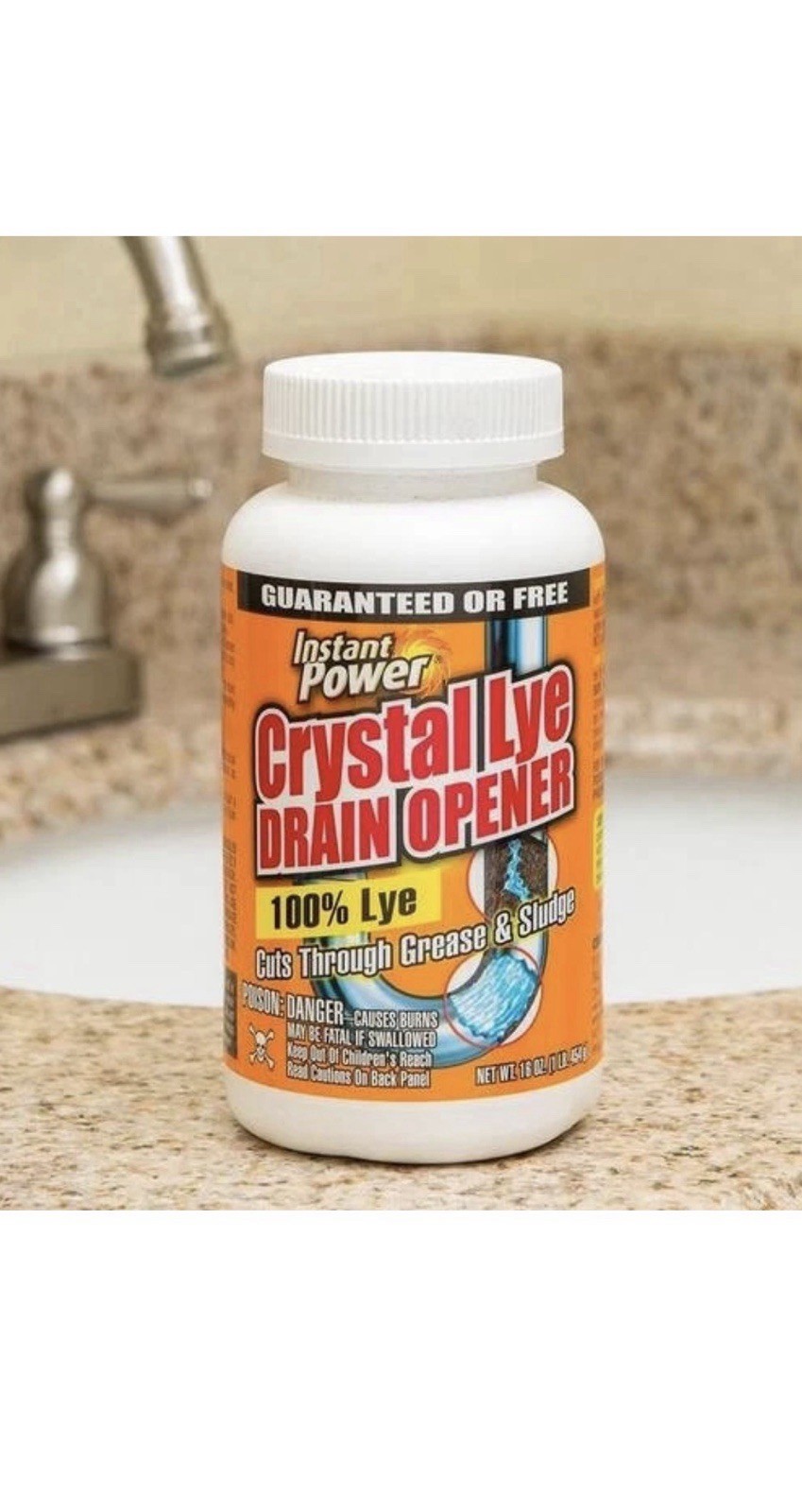 2 Pack Instant Power Crystal Drain Opener 16oz Cuts Through Clogs & Soap Grease