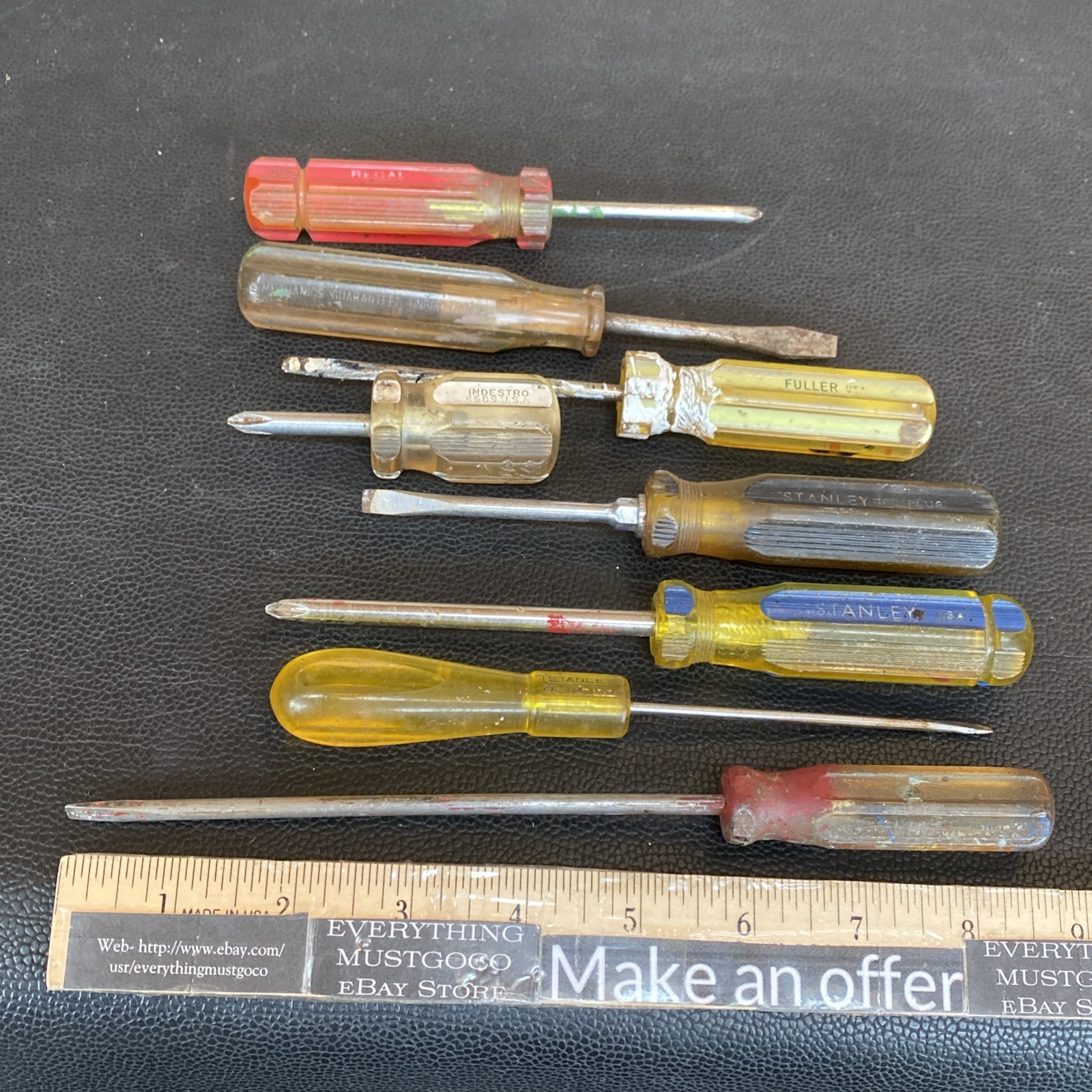 Vtg Stanley 66-114 3008-6 100 Plus Indestro Fuller Regal screwdriver Lot Yellow
