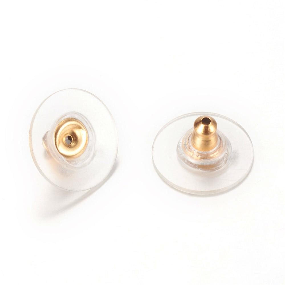 50 pcs 304 Stainless Steel Earring Back Nuts Stoppers – 12mm x 6mm - Gold