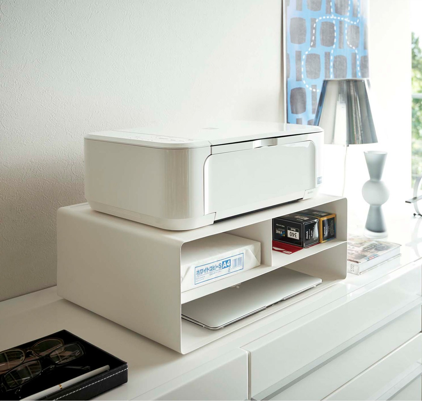 Yamazaki Home TOWER Rolling Printer Stand Steel Mobile Office Cart Storage Shelf