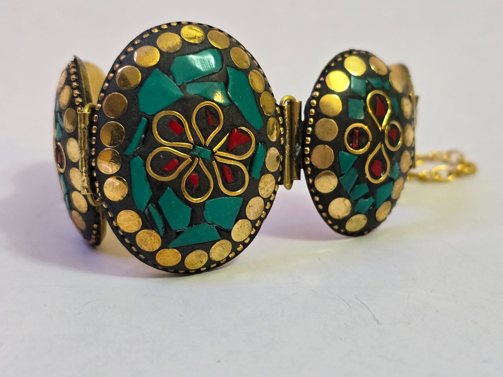 Handmade Brass Mosaic Cuff Bracelet Boho Ethnic Statement Jewelry FREE Gift