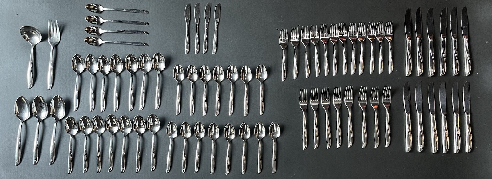 74 Pieces  Oneida Community Stainless Flatware Twin Star / Atomic / MCM - NICE!