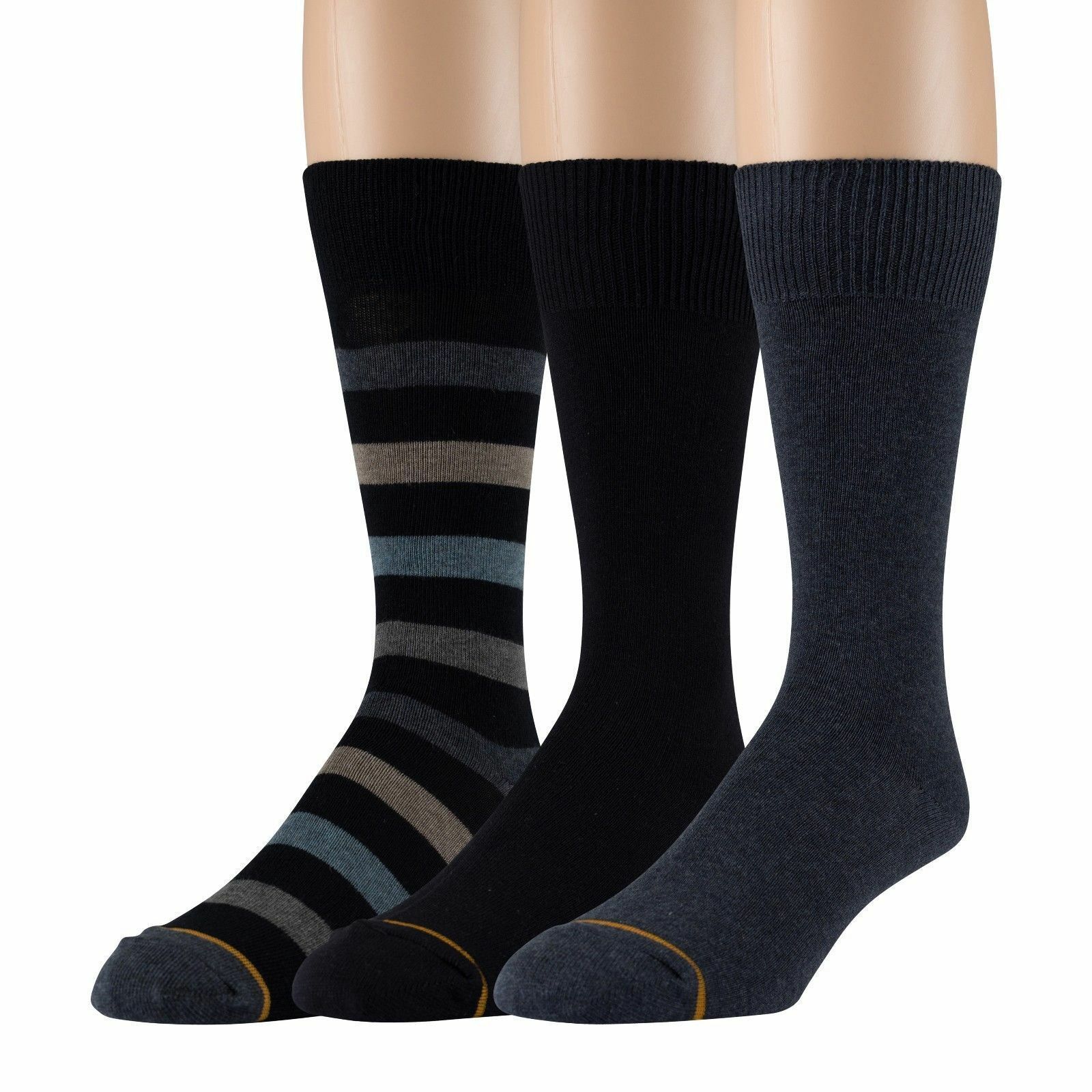 Gold Toe Men's Casual Stripe Cotton Dress Socks 3-Pack x 2 (6 Total)