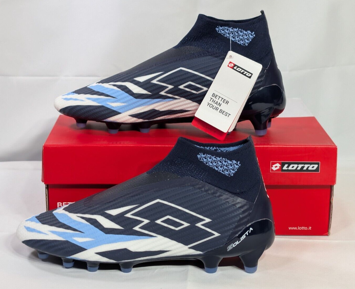 Mens Lotto Solista 100 VI Gravity FG Cleats Soccer Navy Blue Sz 7 NIB w/ Extras