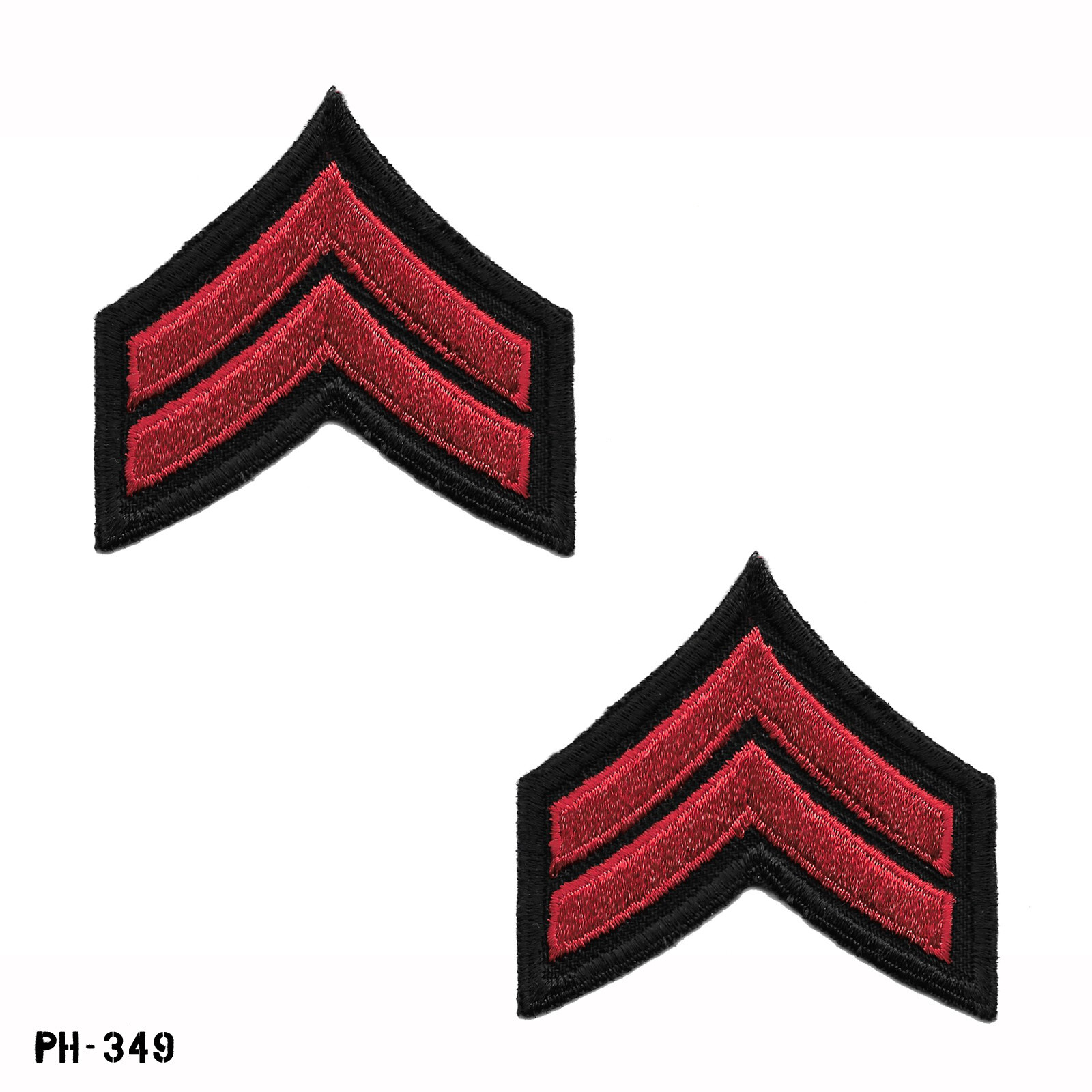 PAIR CPL ~ Corporal Chevron Sleeve Patches ~ Black/Red ~ NOS Gemsco USA