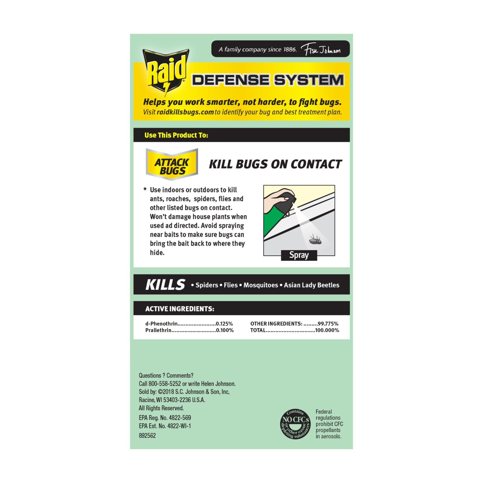 6 Pack Raid House & Garden Insect Killer Spray- In/Outdoor Plant-safe Size 11 oz