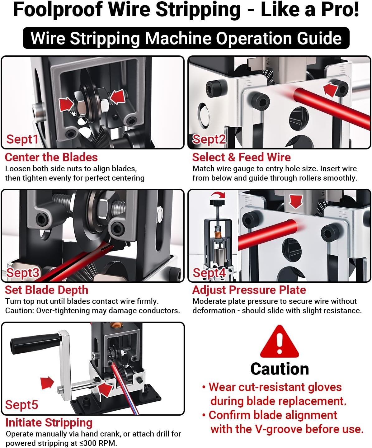 Wire Stripper Machine, 0.06-1 Inch Manual Wire Stripping Machine with Blade, Dr