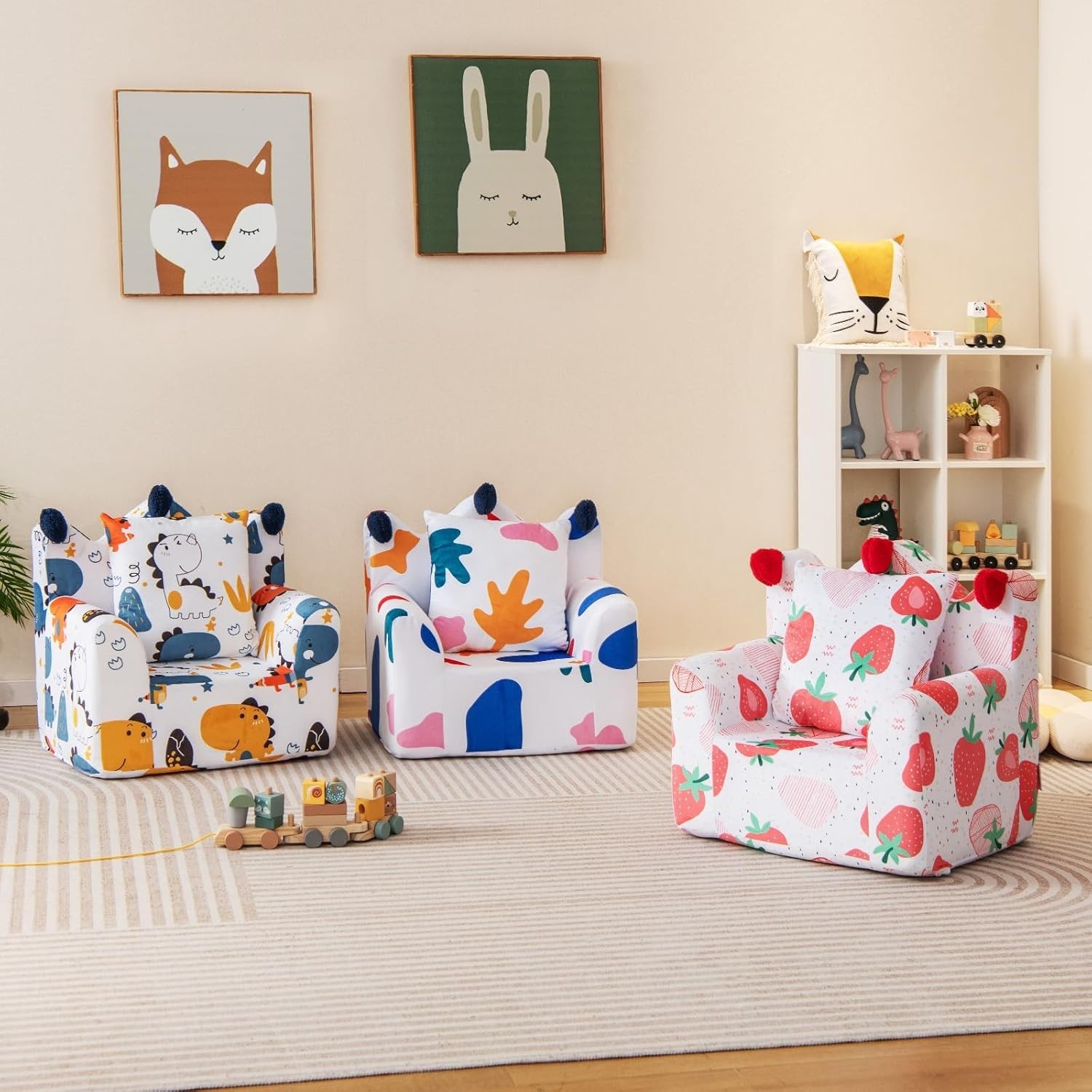 Foam Filled Children's Sofa Armchair w/Padded Pillow, Washable Velvet Cover & So