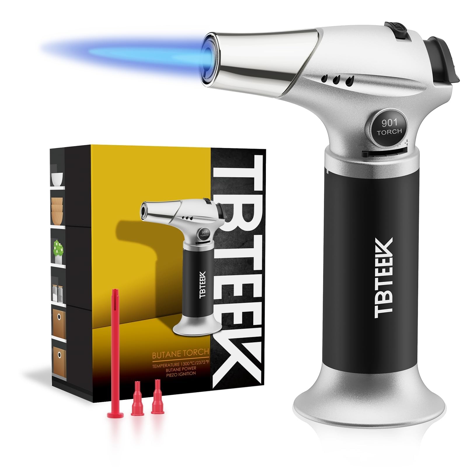 TBTEEK Butane Torch, Kitchen Torch Cooking with Black-Sliver, Silver
