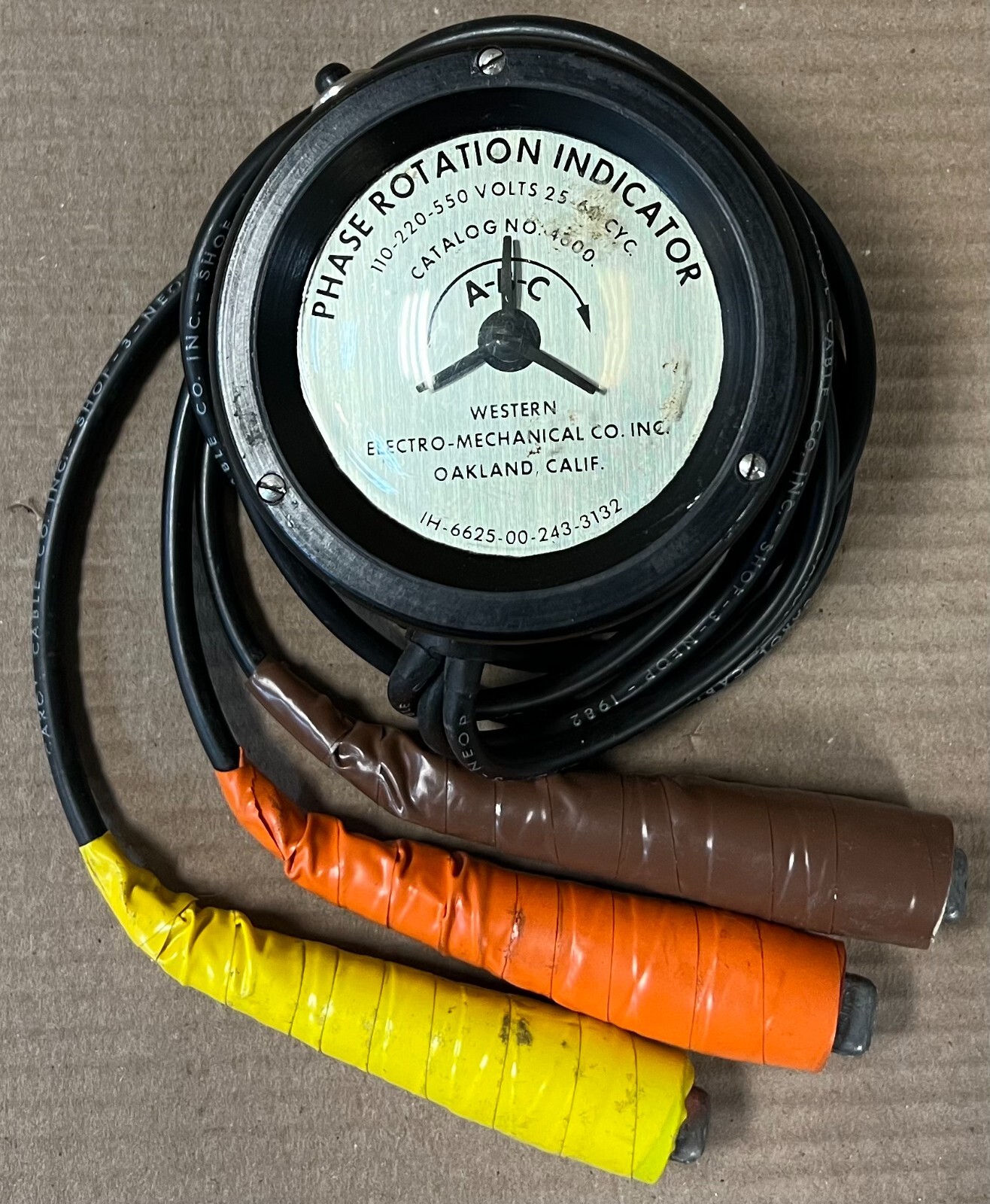 WESTERN ELECTRO MECHANICAL IH-6625-00-243-3132 PHASE ROTATION INDICATOR