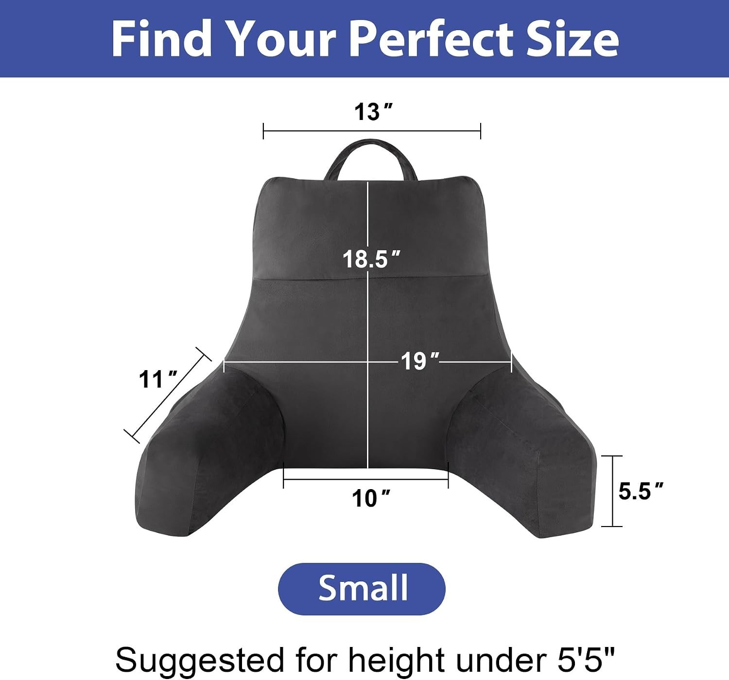 Grey Memory Foam Reading Pillow with Arms - Ergonomic Backrest for Couch & Bed