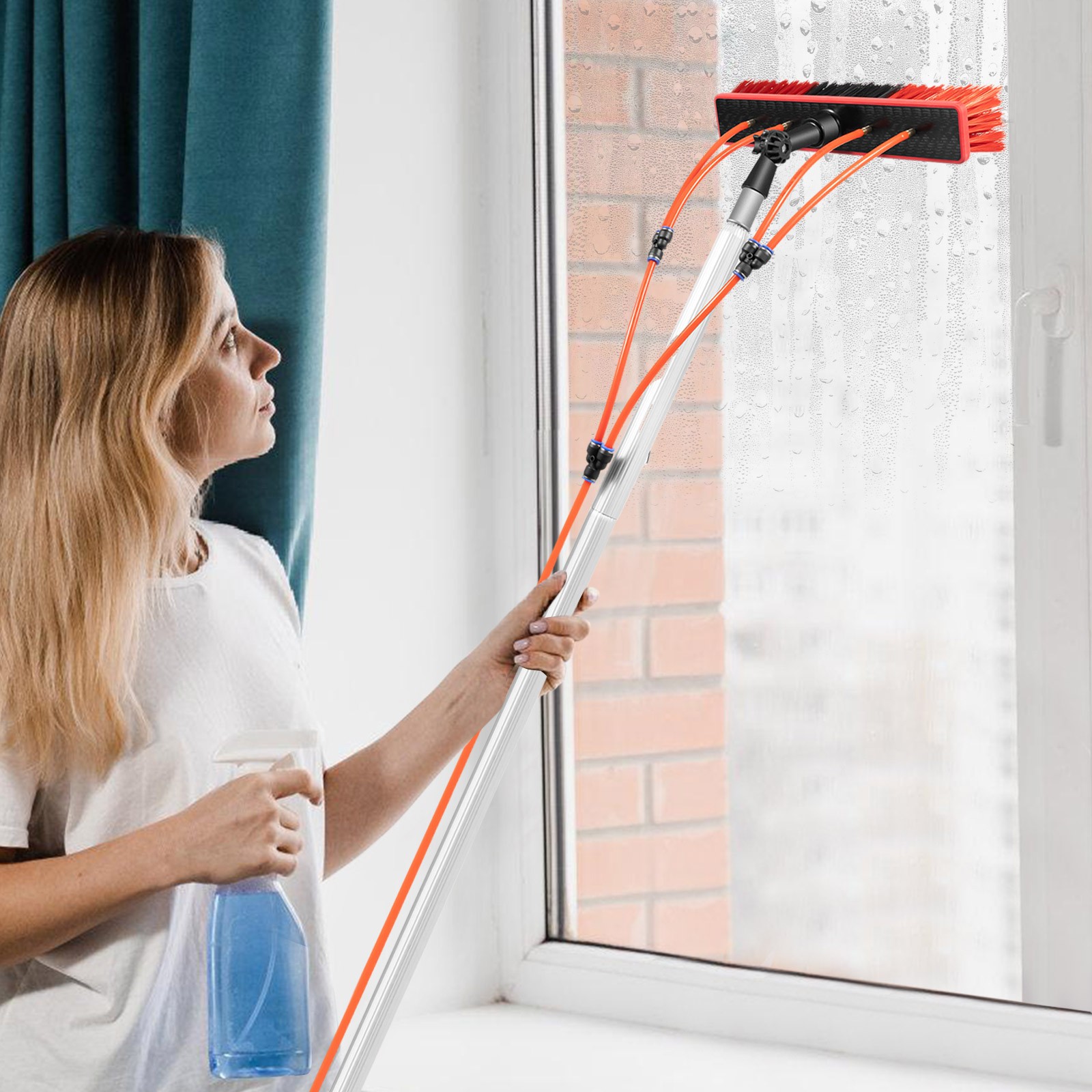 26FT Water Fed Pole Cleaning Brush Tool For Window+ Solar Panel Clean Washing US