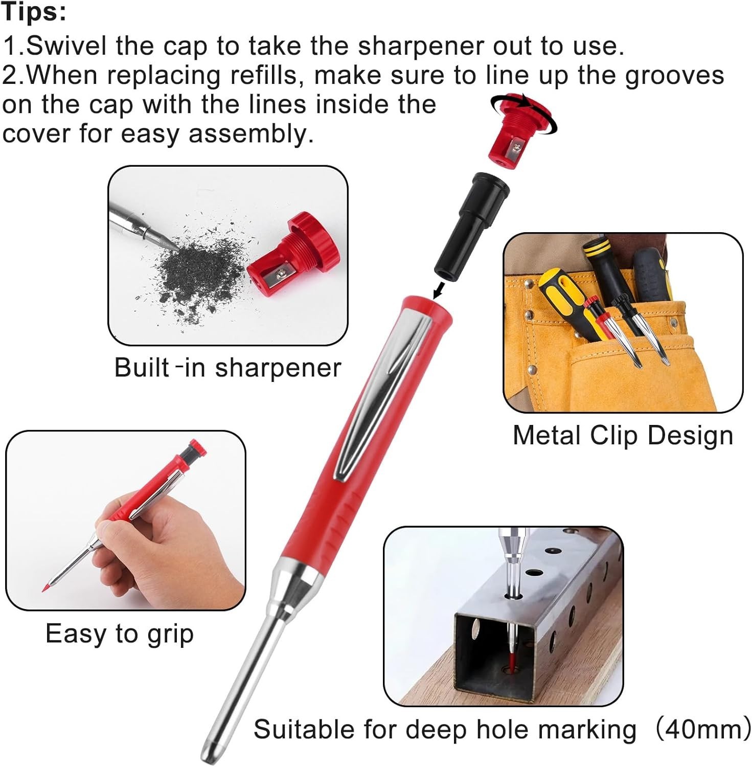 2PCS Carpenter Pencils with Sharpener Heavy Duty Woodworking Tools Mechanical...