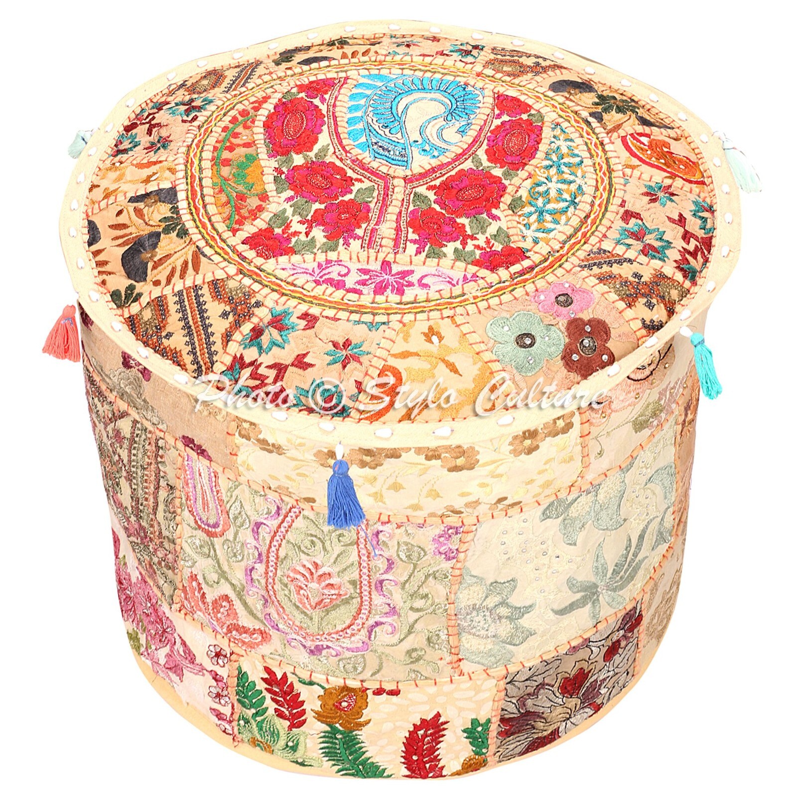 Footstool Pouffe Cotton Ottoman Seating Cover Patchwork Bean Bag New 16 in
