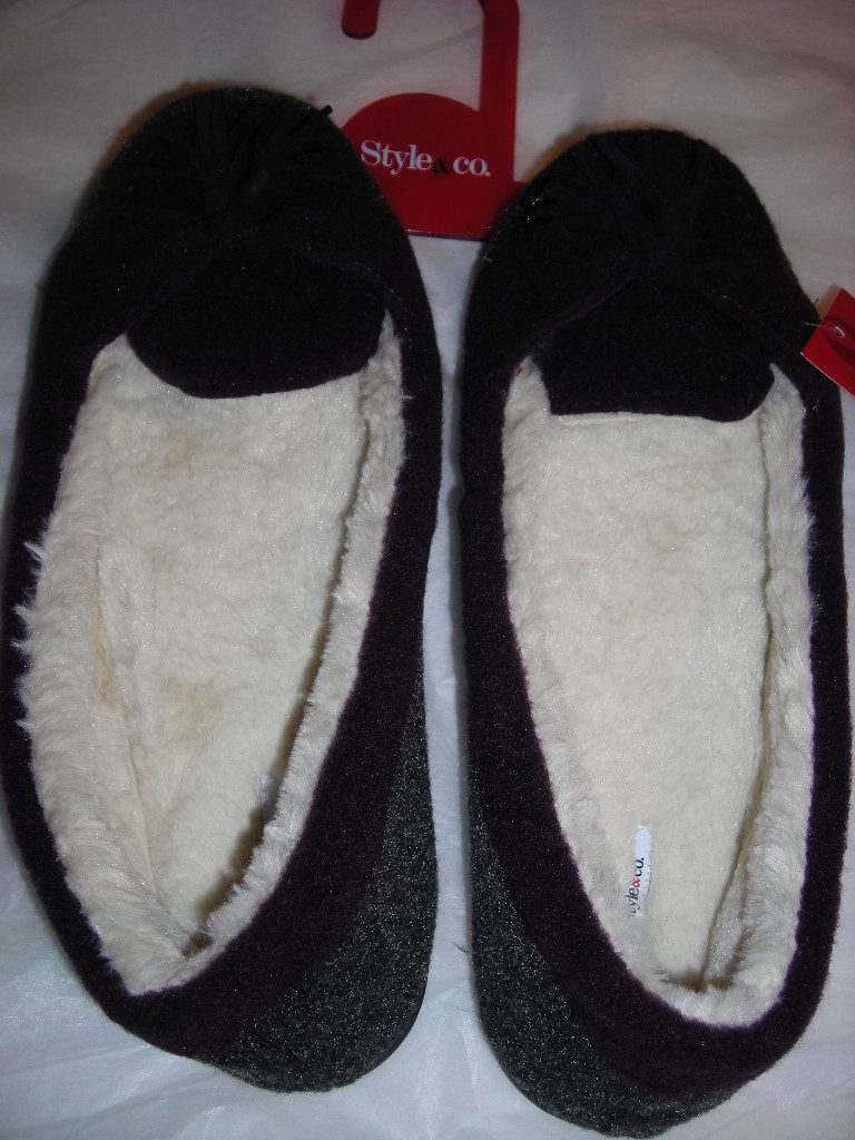 Style & Co.Women's Purple & Gray Faux Fur Hard Sole Slippers XL 11-12