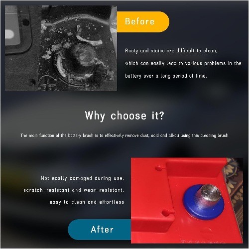 2-Piece Car Battery Terminal Cleaning Brush, 4-in-1 Universal Anti-Rust Auto Bat