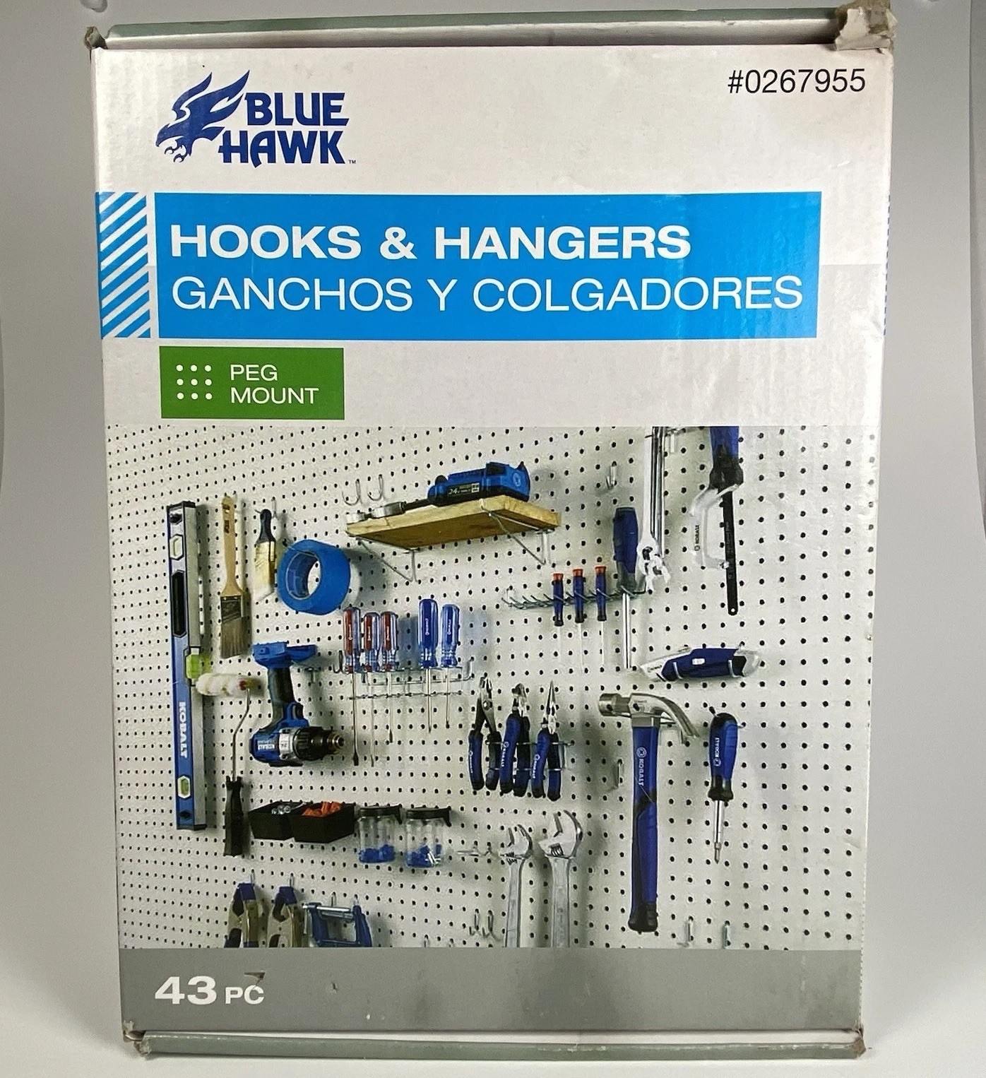 Blue Hawk Peg Mount Hooks & Hangers, 43 Pieces + More Loose pegs - Worn box