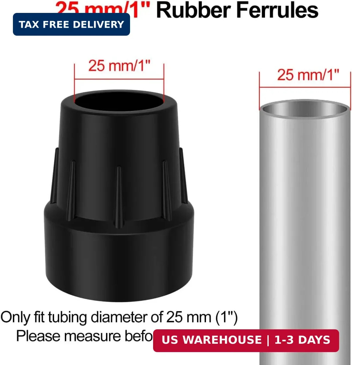 supregear Rubber Cane Tips 1" (4 X 25mm), Heavy Duty End Stoppers for Walking Ca