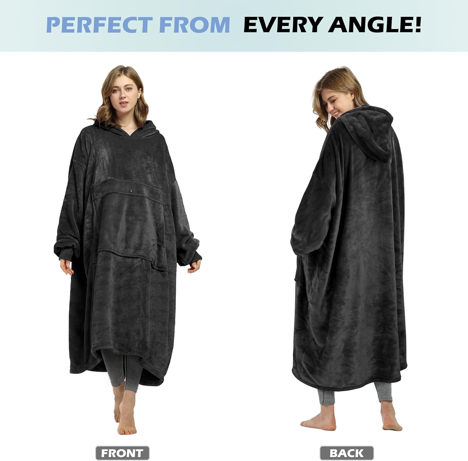 Catalonia Oversized Blanket Hoodie Adult-Extra Long, Black-ankle Length