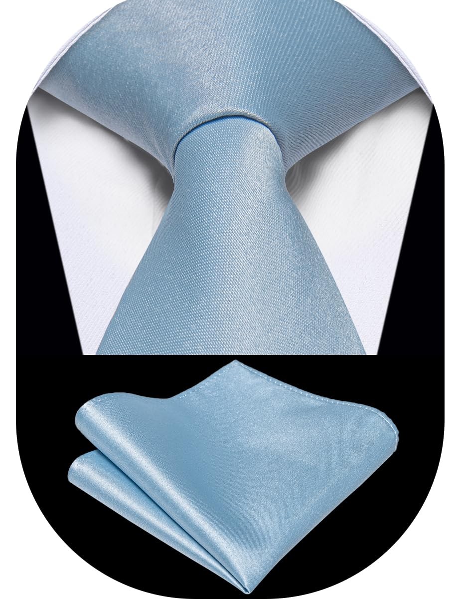 Light Blue Zipper Tie for Men Pre-tied Satin Neckties and Pocket Square Set S...