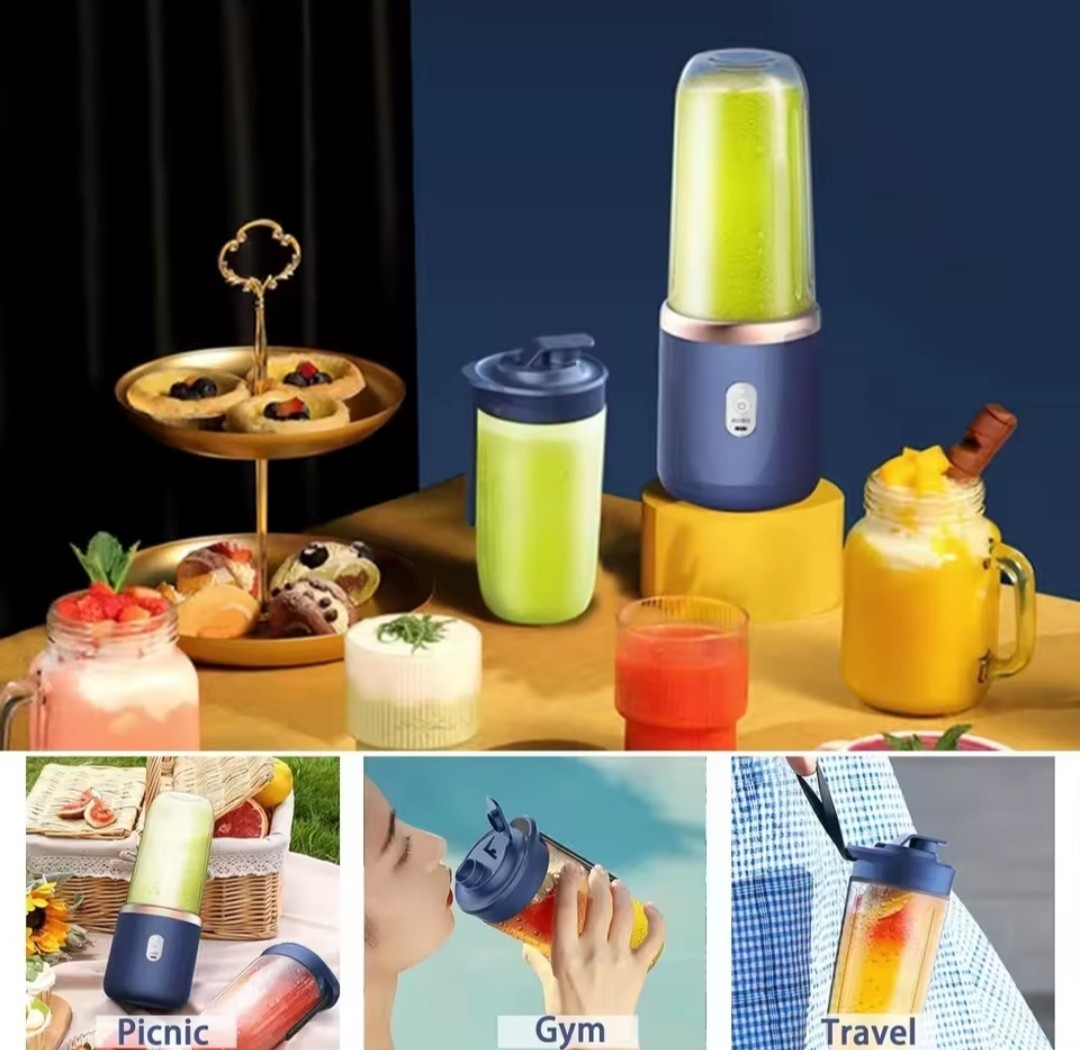 Portable Blender USB Rechargeable - Mini Travel Juicer Cup with 6 Blades & Lid