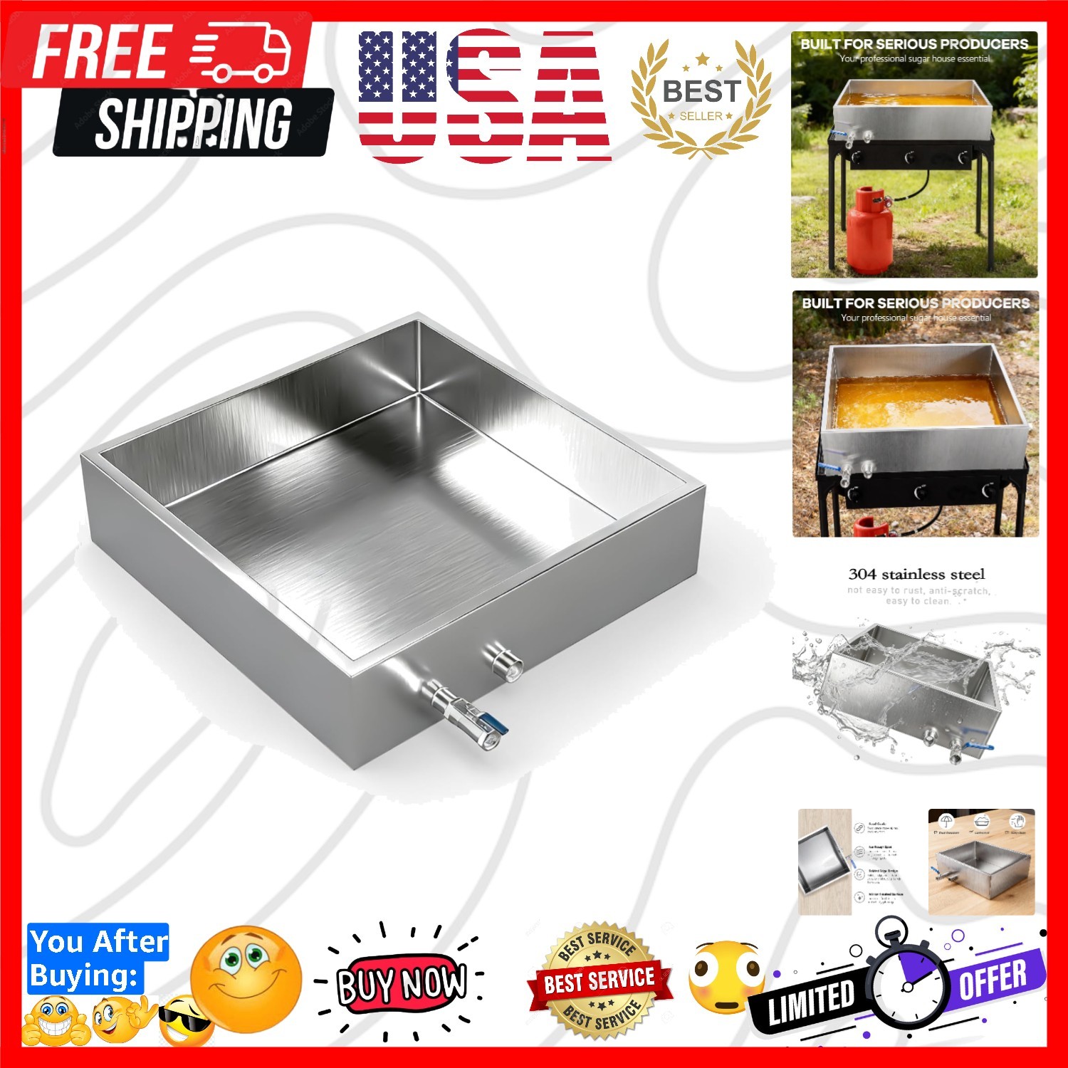 Maple Syrup Evaporator Pan with Dual Interface Steam Table Pan,304 Stainless ...