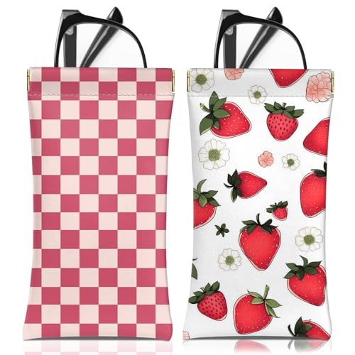 2 PCS Glasses Eyeglass Sunglasses Case Pouch Soft PU T41-pink Strawberry