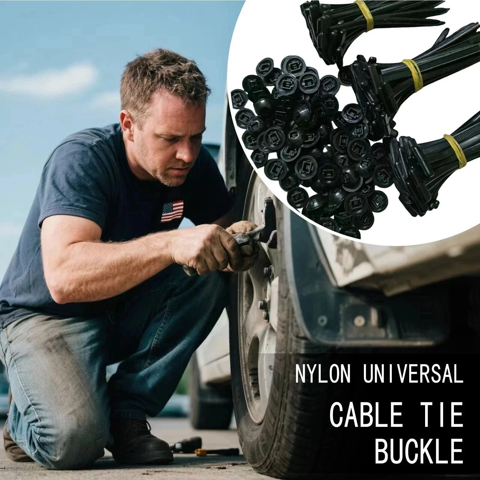 100pcs Nylon Universal Cable Tie Buckle Heavy Duty Self-Locking Free Ship
