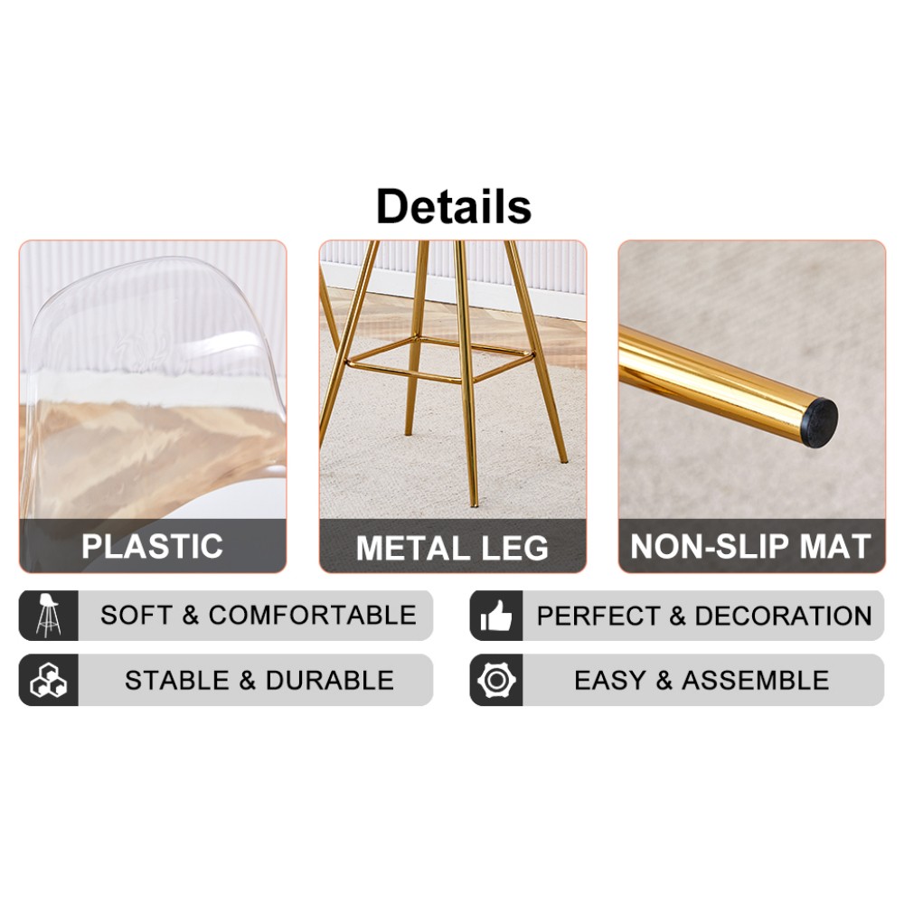 Modern PU Leather Bar Stools with Metal Legs for Kitchen Counter