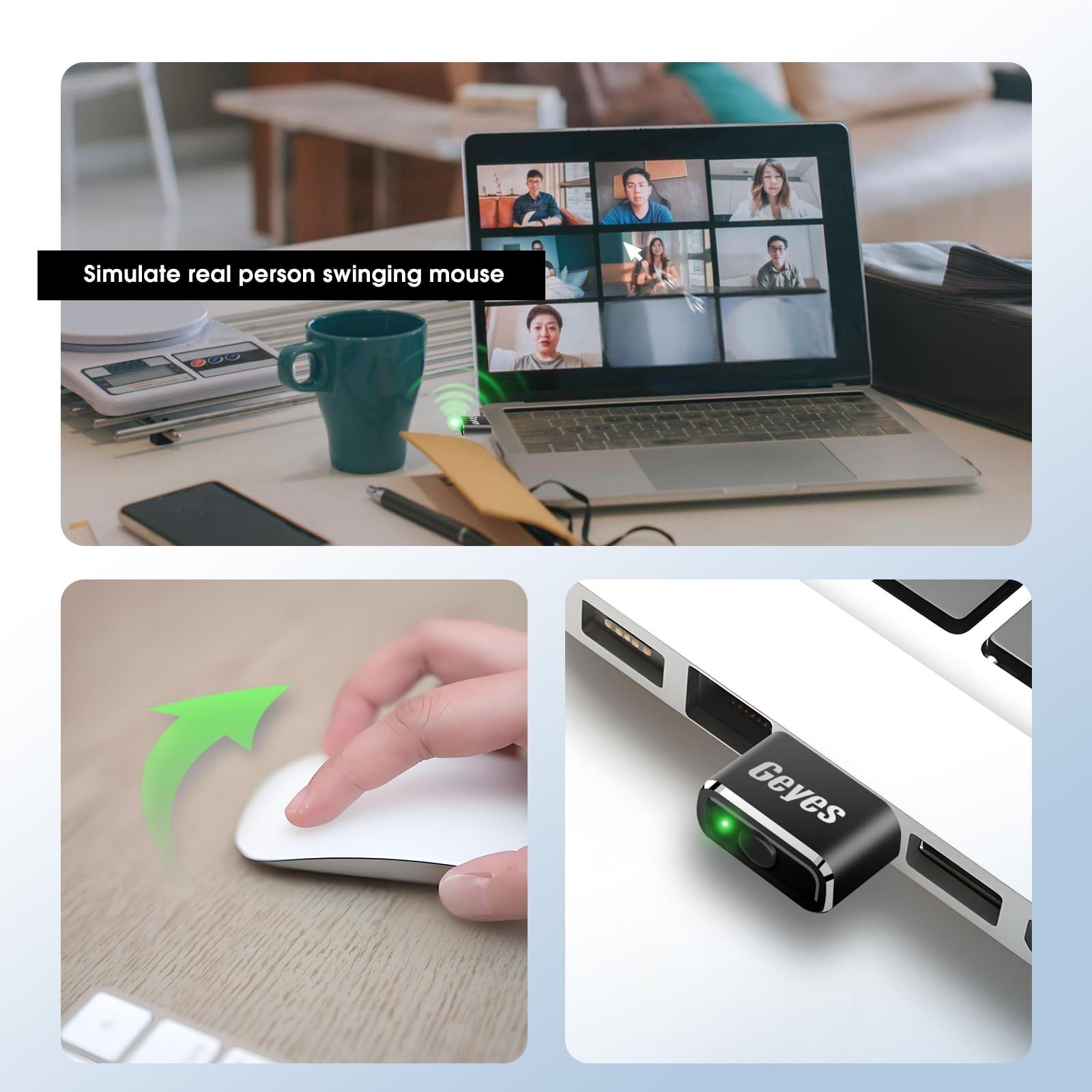 Geyes USB Mouse Jiggler, Undetectable Mouse Mover Device Has Two Swing Modes ...