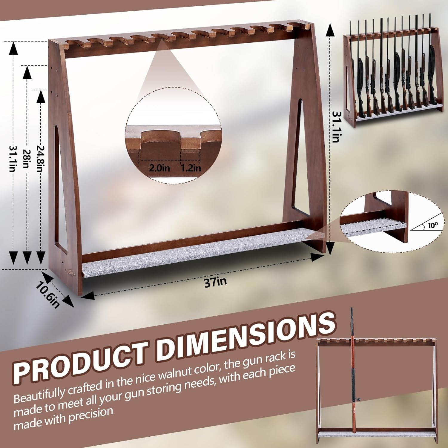 Indoor Gun Racks Floor Standing Rifle Rack Wooden Freestanding Vertical Shotgun