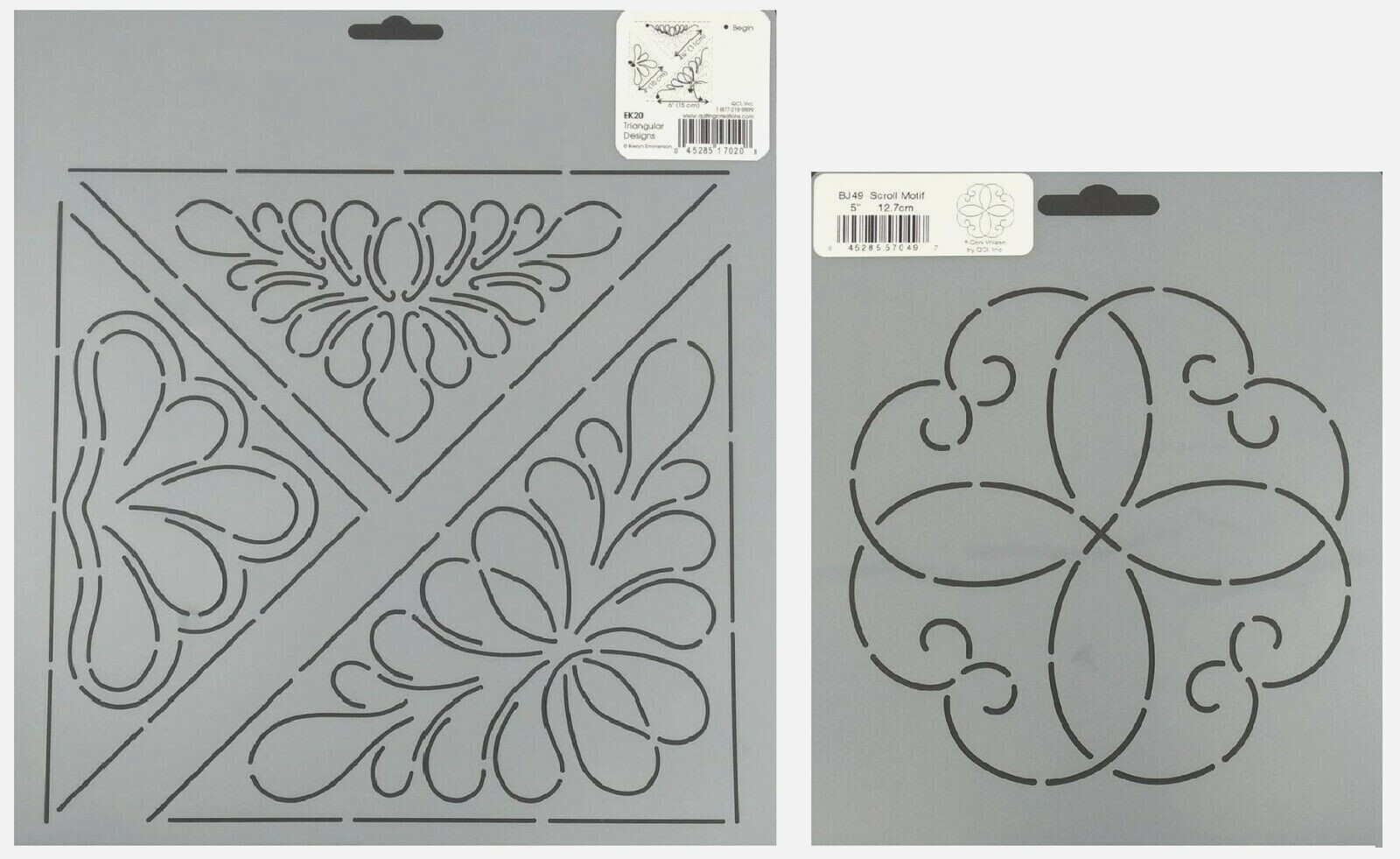 2 Triangular Quilting Scroll Motif Quilt Stencils Feather Block Designs Template