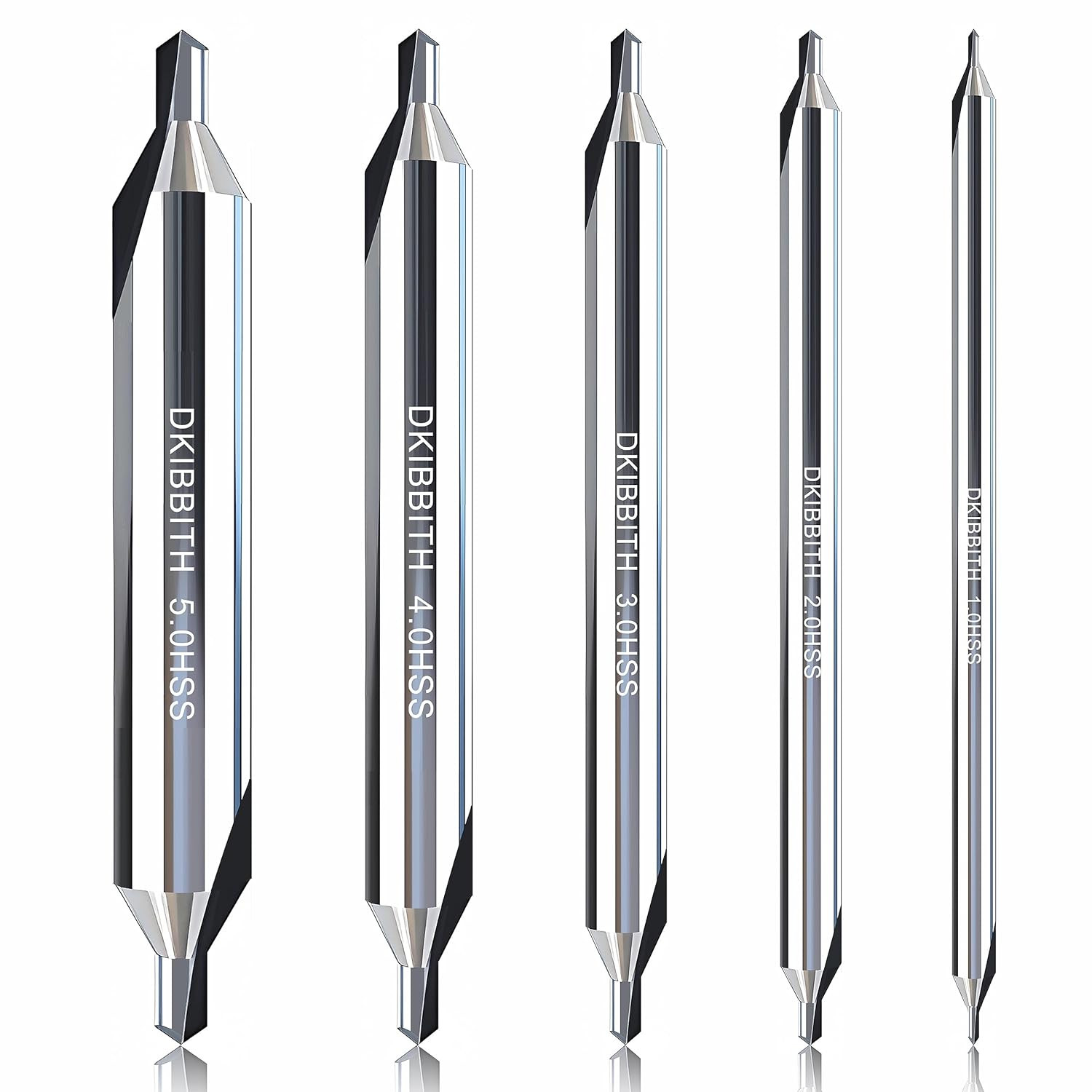 5Pc Long Center Drill Bit Set, M2 HSS 60-Degree Angle 4'' Overall Length Center