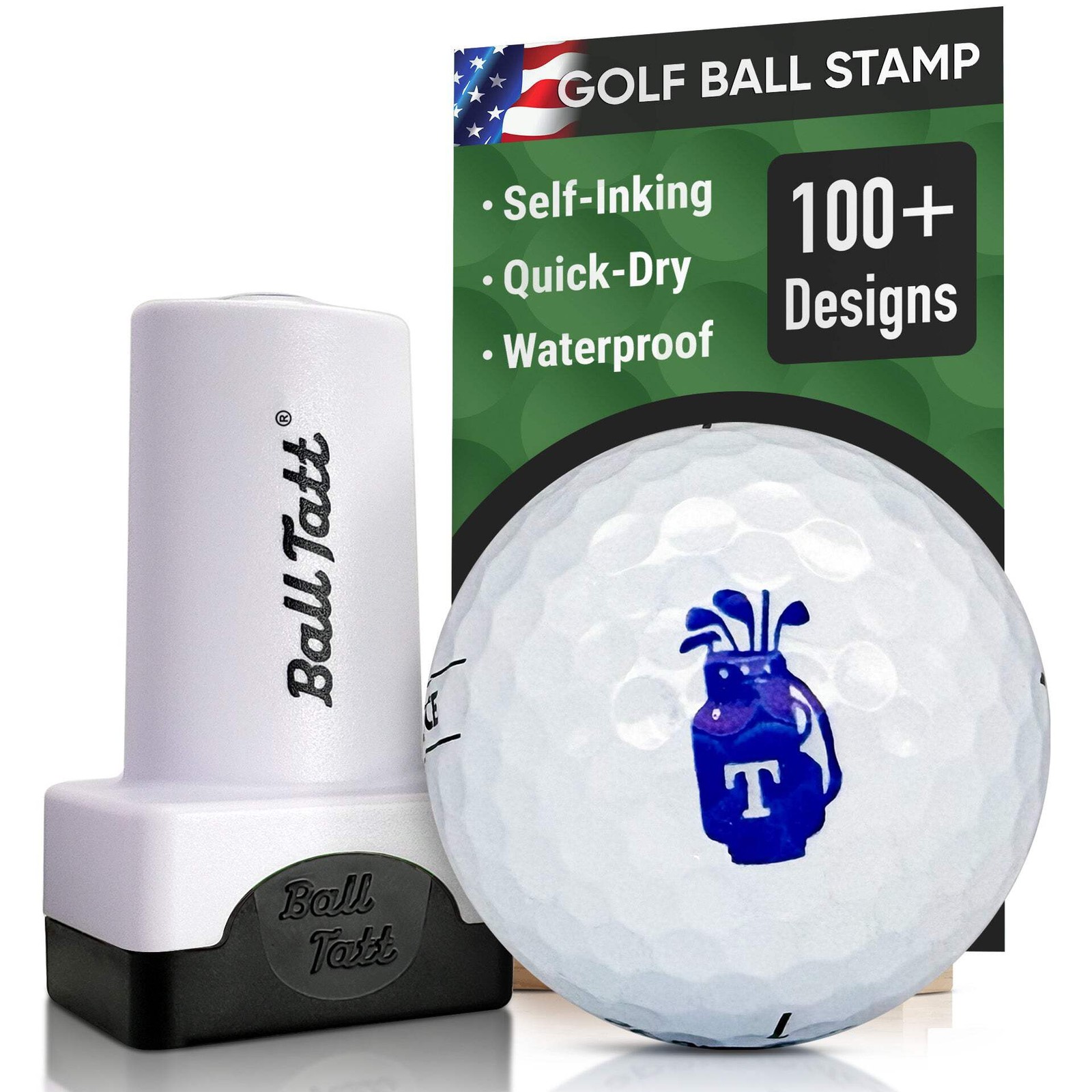 Ball Tatt Monogram Golf Ball Stamp, Self-Inking Ball Marker – Letter T Golf Bag