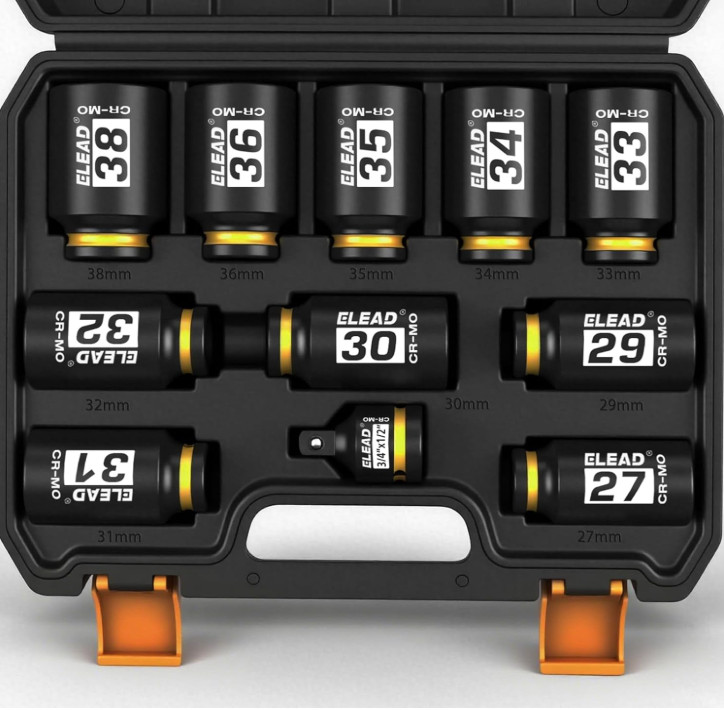 1/2" Drive Deep Impact Socket Set 11Pc Metric 27–38mm Axle Nut Sockets