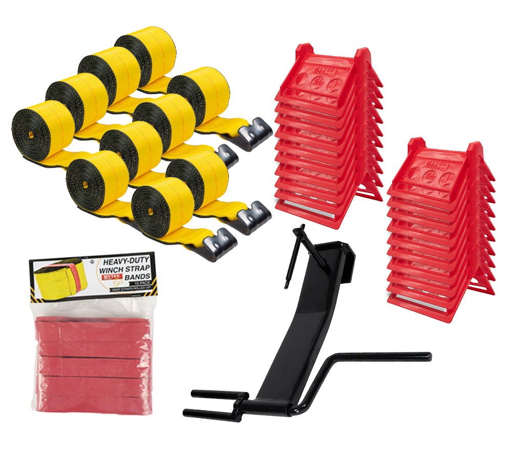Flatbed Tie Down Kit 10Pk Winch Straps, 20Pk Edge Protectors & 10Pc Rubber Bands
