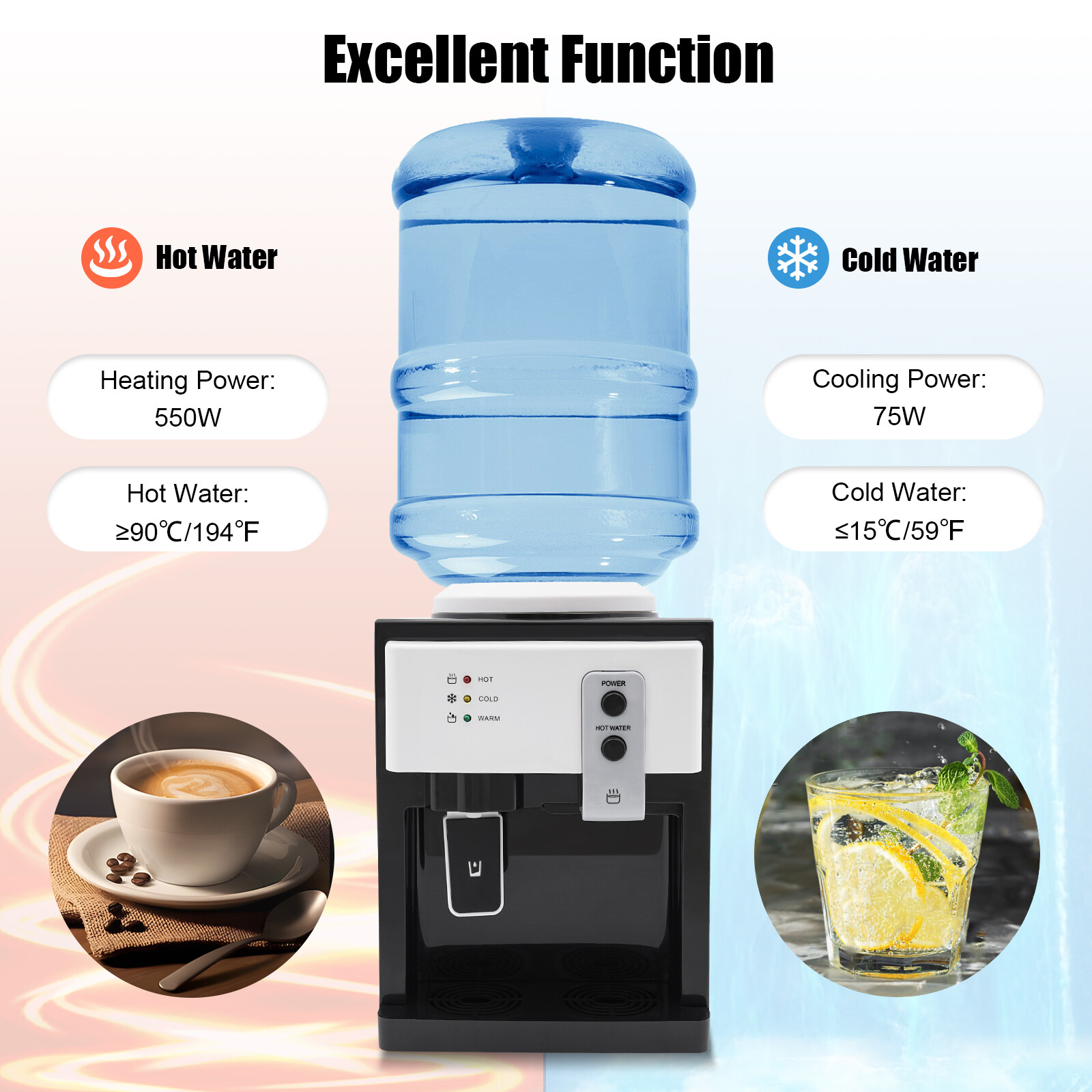 5 Gallon Top Loading Water Cooler Dispenser Countertop Hot+Cold Drinking Machine