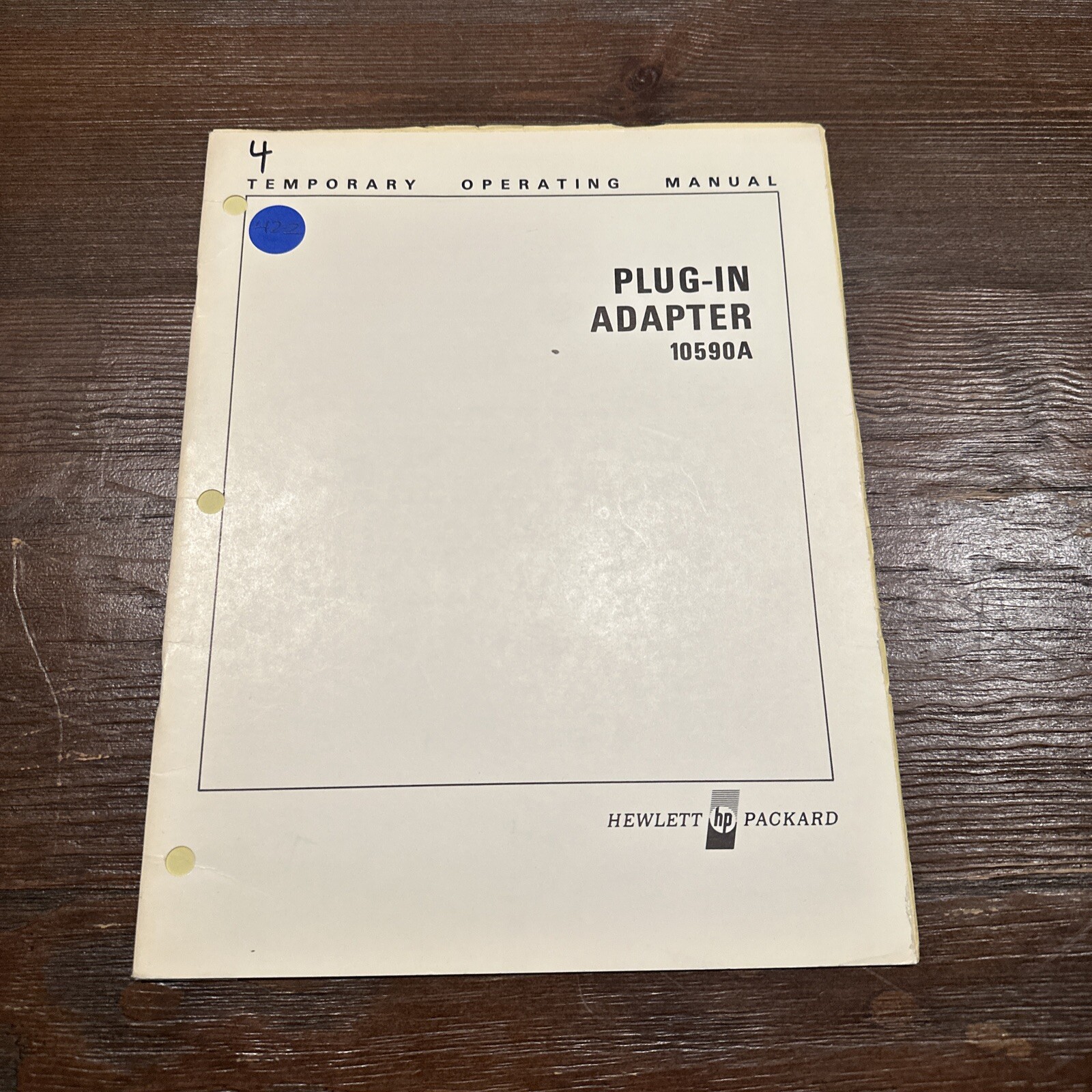 HP 10590A Plug-In Adapter Temporary Operating Manual 10590-90003