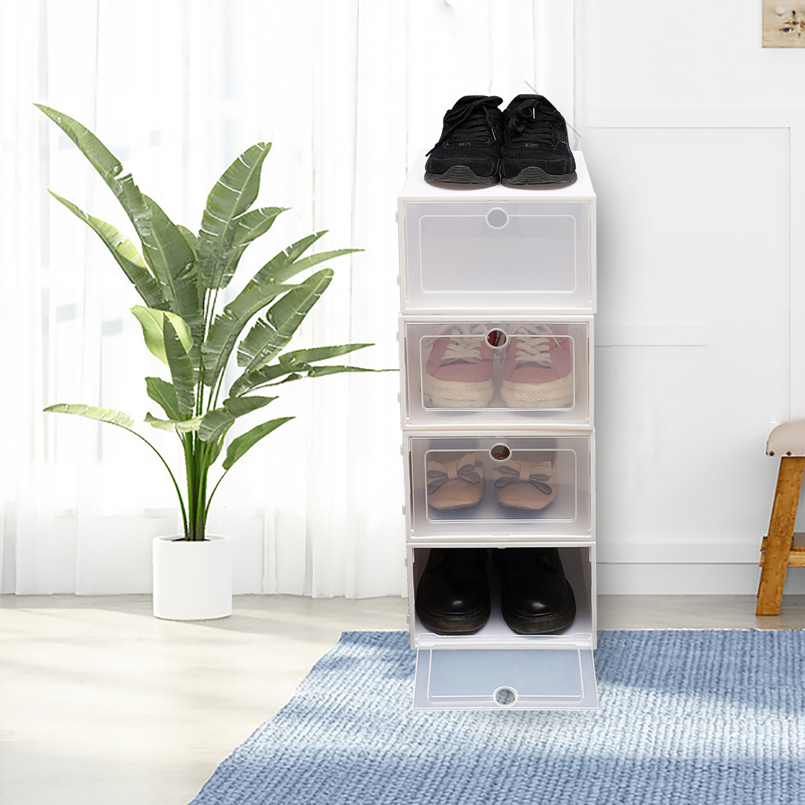20/24* Stackable Shoe Storage Box Durable Plastic Sneaker Display Case Organizer