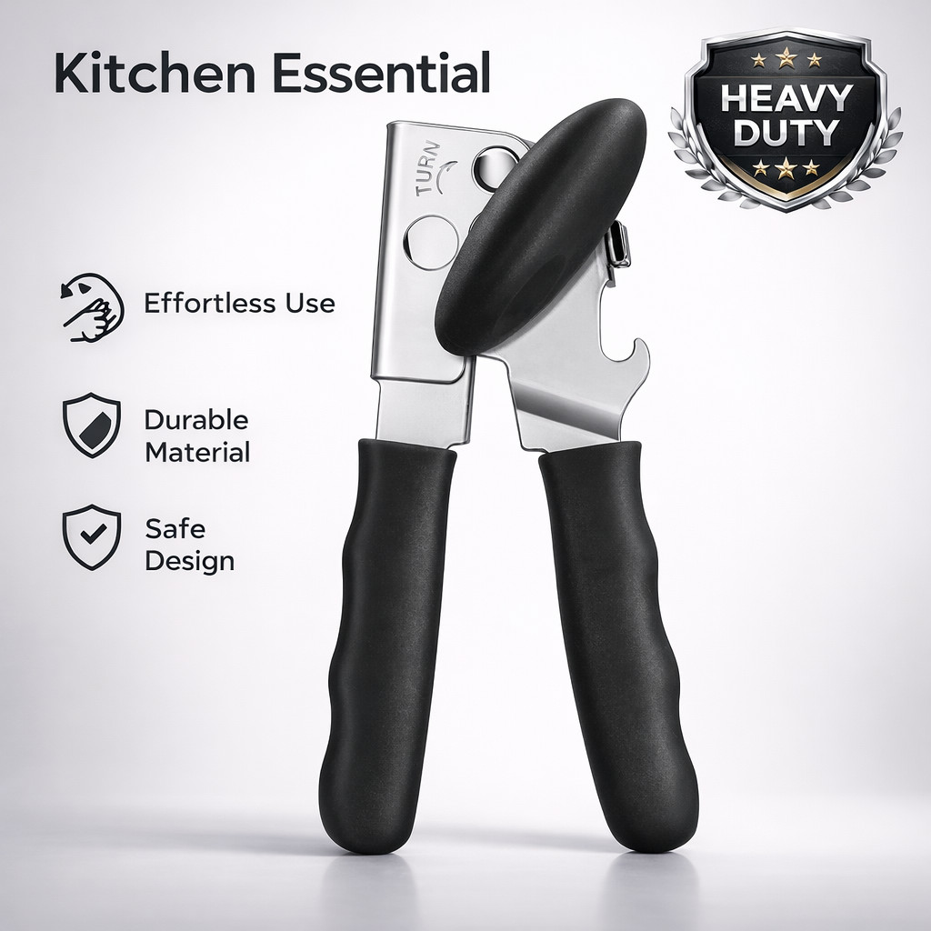 Manual Can Opener Heavy Duty Comfort Grip Sharp Steel Magnetic Kitchen Tool