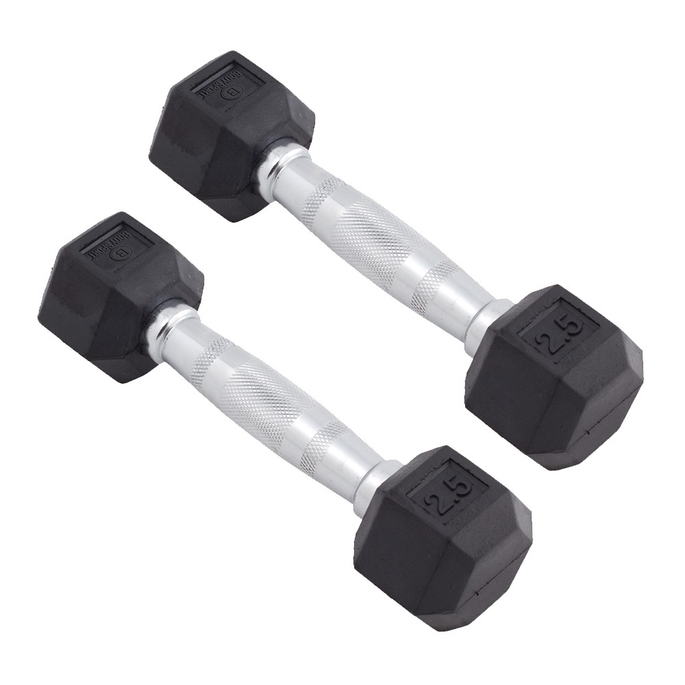 Body Sport Rubber Encased Hex Dumbbell Weight –  Exercises – 2.5 lb Pair