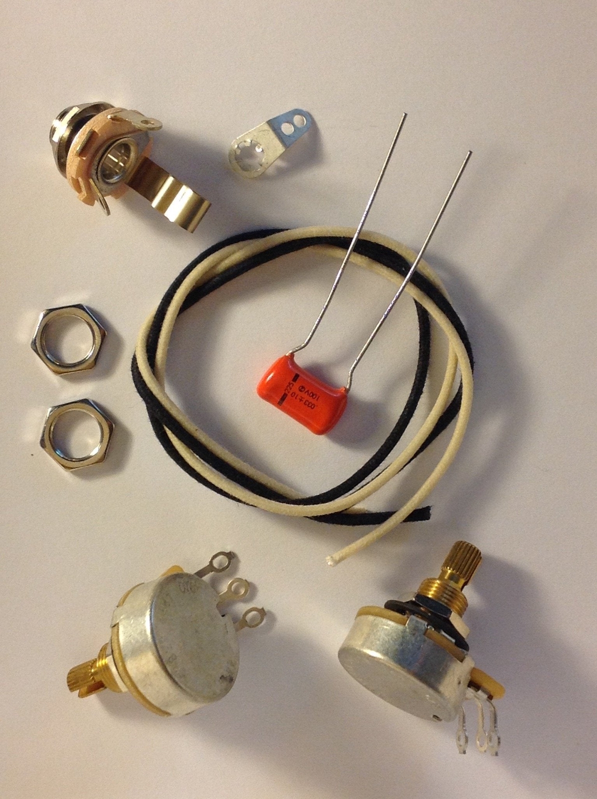 Wiring Harness Kit For P Bass 500k CTS 450G Knurled Pots .033uf 225P Orange Drop