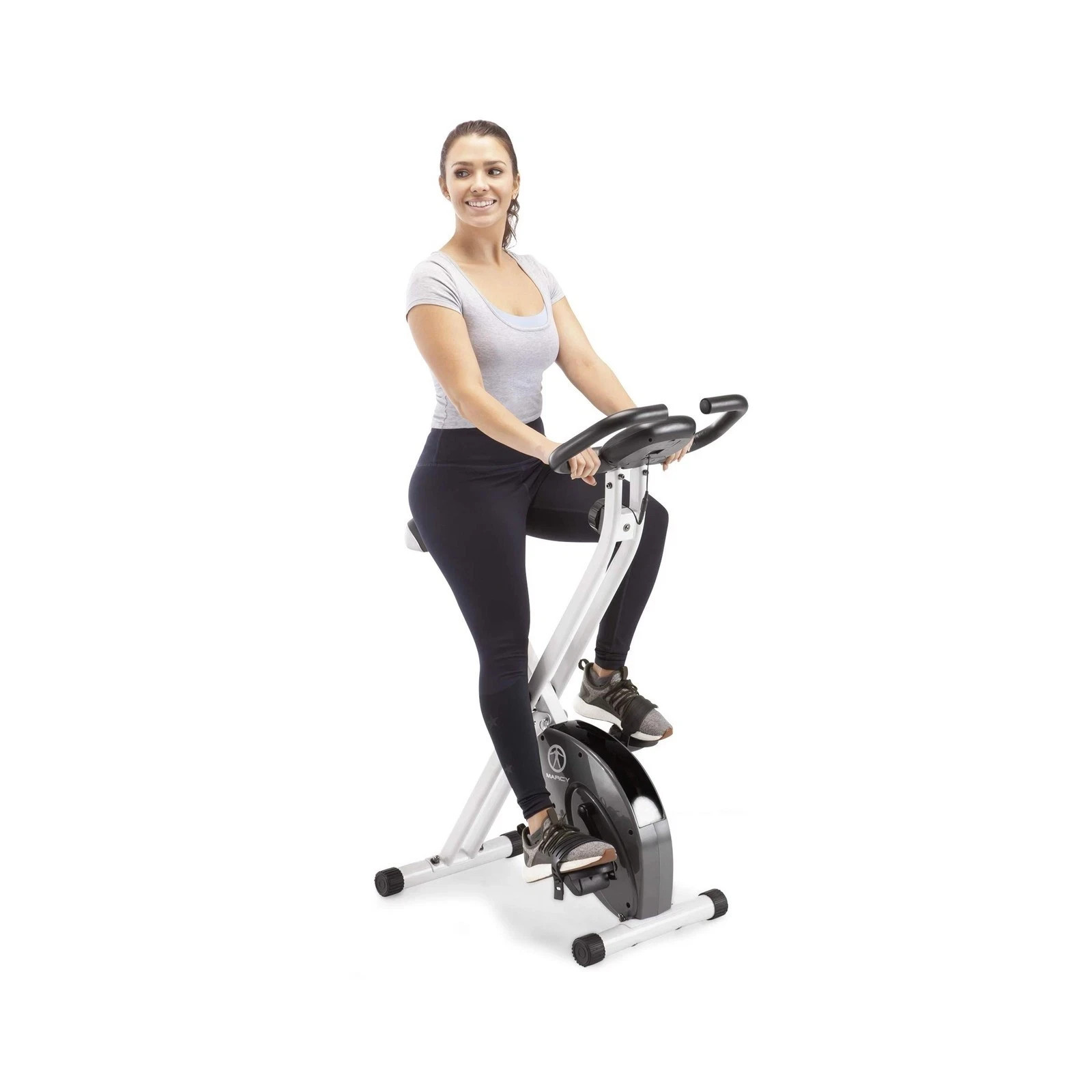 Marcy Foldable Upright Exercise Bike | NS-652 Stationary Compact White Bicycle