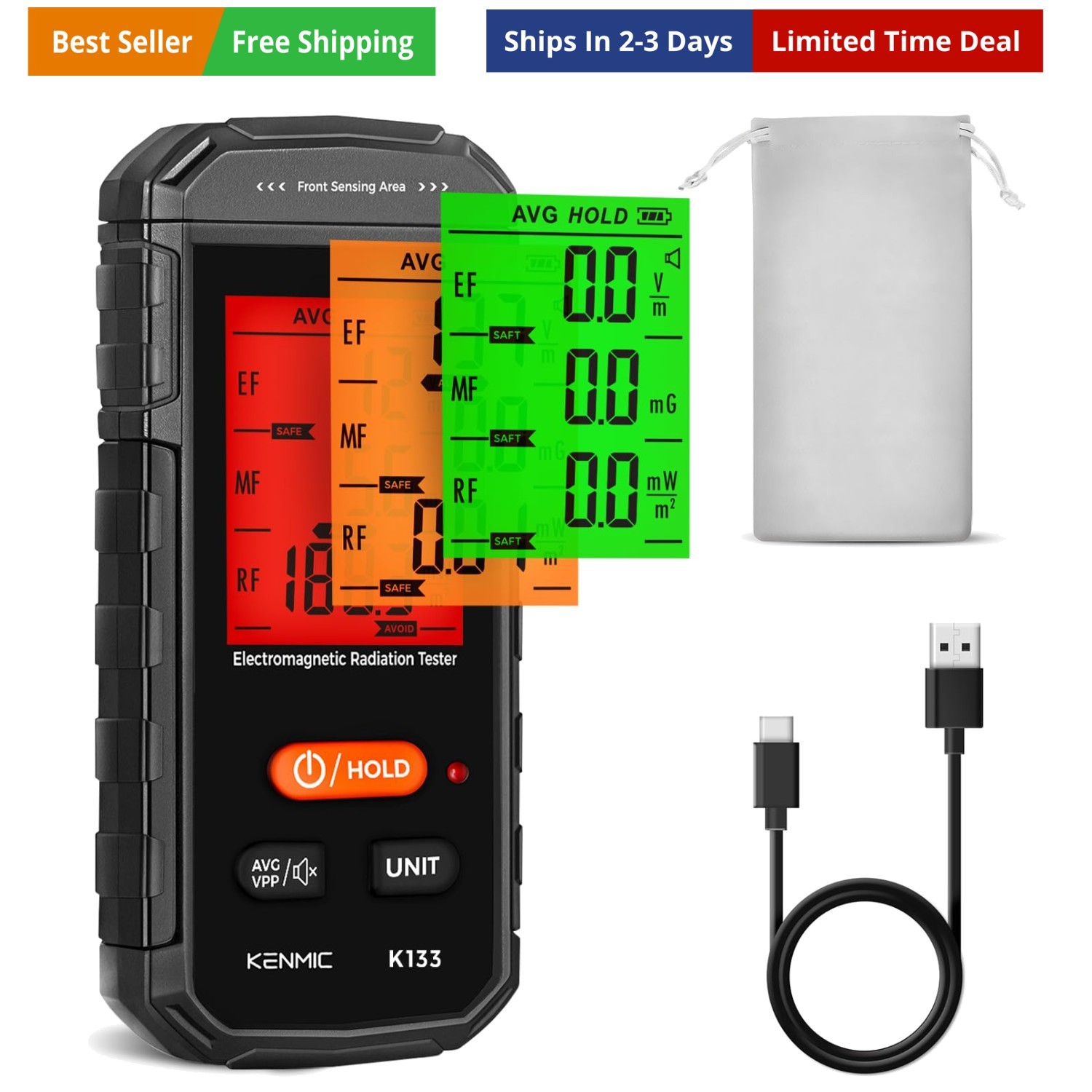 EMF Meter, EMF Detector 3-in-1 Portable Electromagnetic Field Radiation Detec...