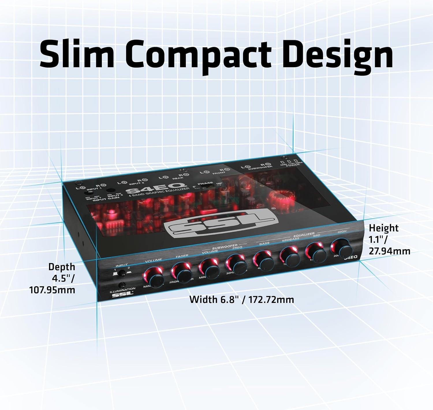 Compact 4-Band Car Audio Equalizer with Wireless Setup & Adjustable Bass Control
