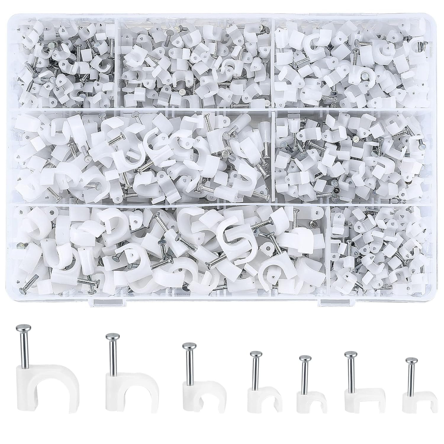 700 Pcs Cable Clips with Steel Nails, Cable Wire Cord Management Clips, White