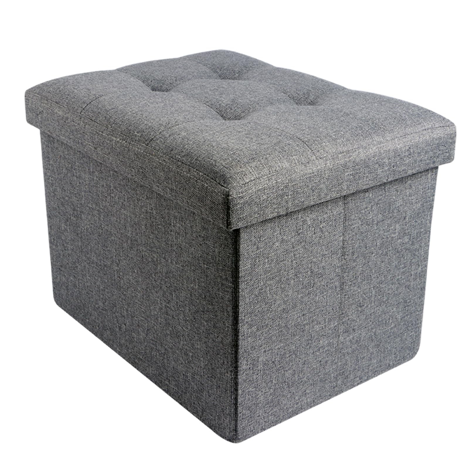 Linen Folding Storage Ottoman Coffee Table Foot Stool Grey 15.7x11.8x11.8in New