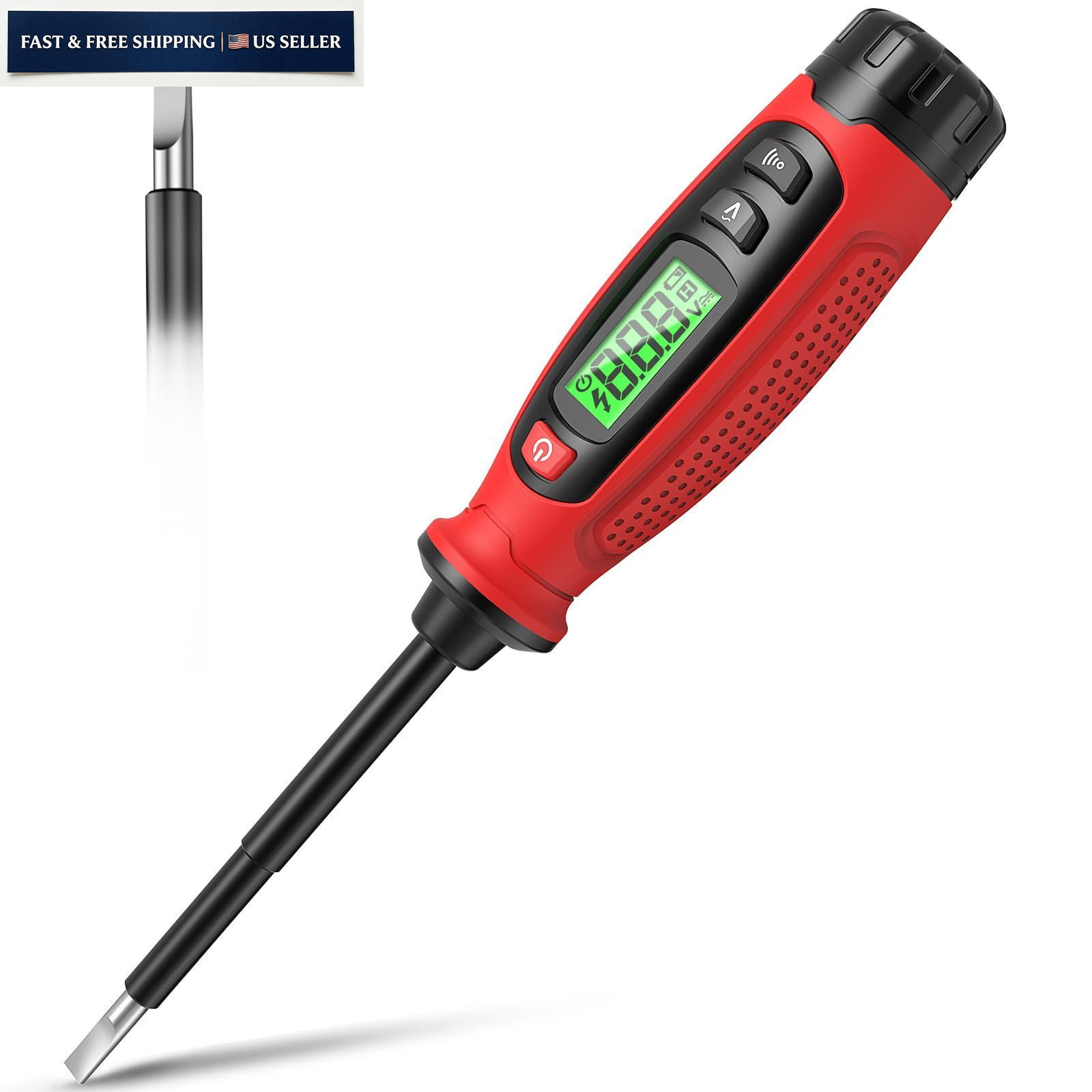 KAIWEETS 2-in-1 Voltage Tester Screwdriver, 3–500V AC Slotted, Black/Red