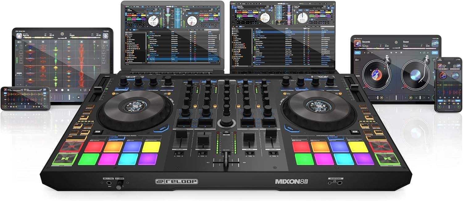 Pro 4-Channel DJ Controller with Enhanced Jog Wheels & Multi-Mode Performance