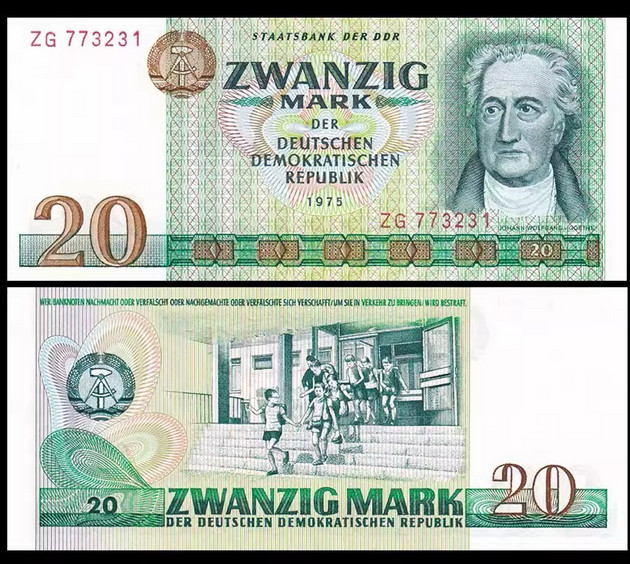 1975 Germany Democratic Republic 20 Mark P 29 Goethe UNC New Banknote